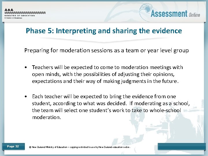 Phase 5: Interpreting and sharing the evidence Preparing for moderation sessions as a team
