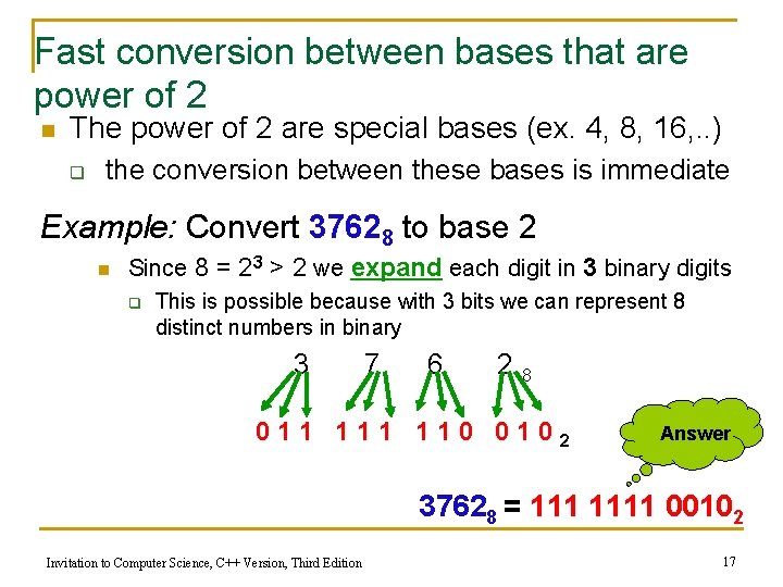 Fast conversion between bases that are power of 2 n The power of 2