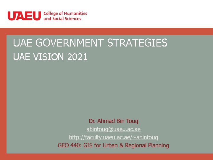UAE GOVERNMENT STRATEGIES UAE VISION 2021 