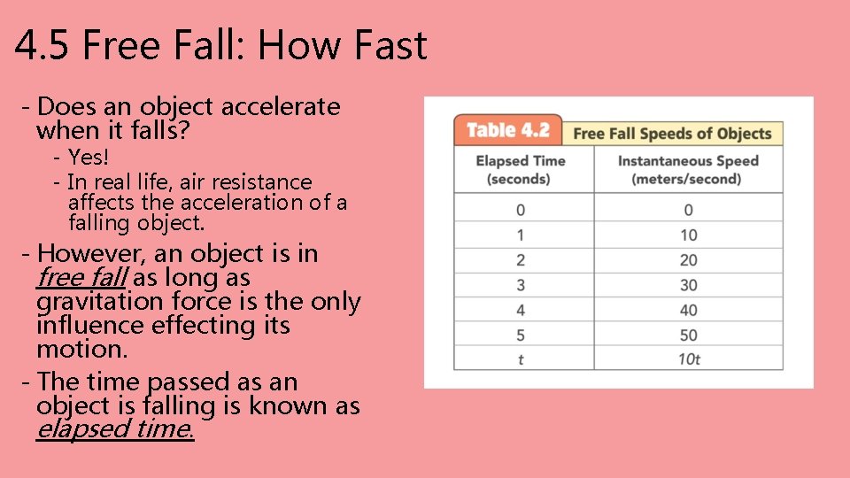 4. 5 Free Fall: How Fast - Does an object accelerate when it falls? 4. 5 Free Fall: How Fast - Does an object accelerate when it falls?