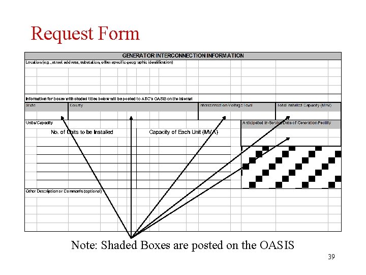 Request Form Note: Shaded Boxes are posted on the OASIS 39 