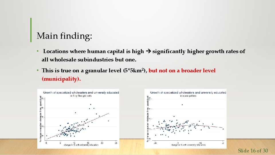 Main finding: • Locations where human capital is high significantly higher growth rates of