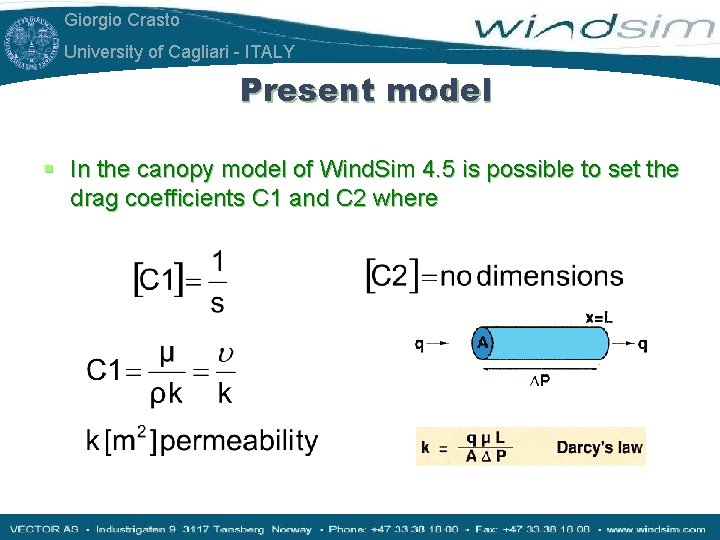 Giorgio Crasto University of Cagliari - ITALY Present model § In the canopy model