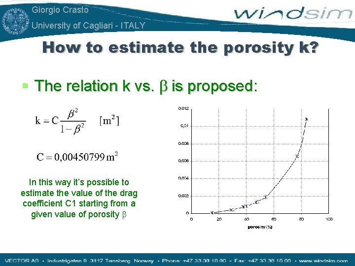 Giorgio Crasto University of Cagliari - ITALY How to estimate the porosity k? §