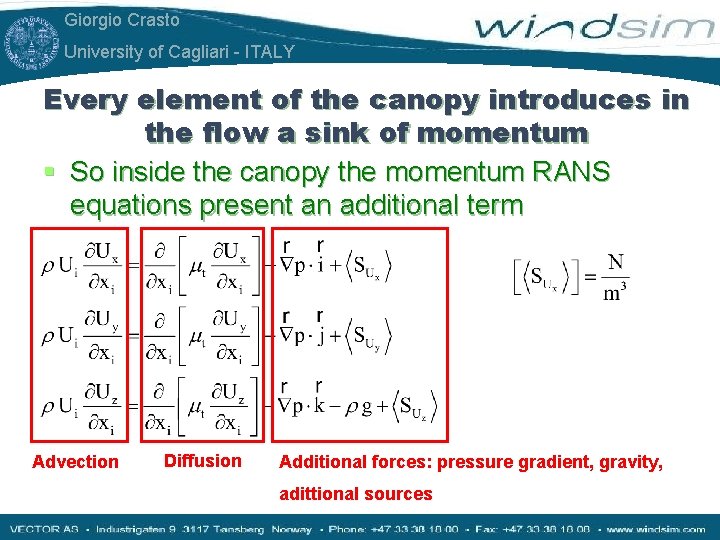 Giorgio Crasto University of Cagliari - ITALY Every element of the canopy introduces in