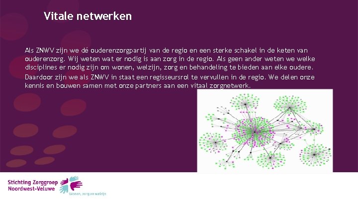 Vitale netwerken Als ZNWV zijn we dé ouderenzorgpartij van de regio en een sterke
