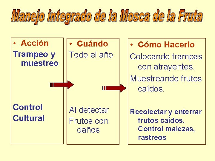  • Acción Trampeo y muestreo • Cuándo Todo el año • Cómo Hacerlo