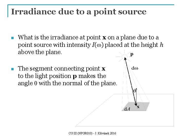 Irradiance due to a point source n What is the irradiance at point x