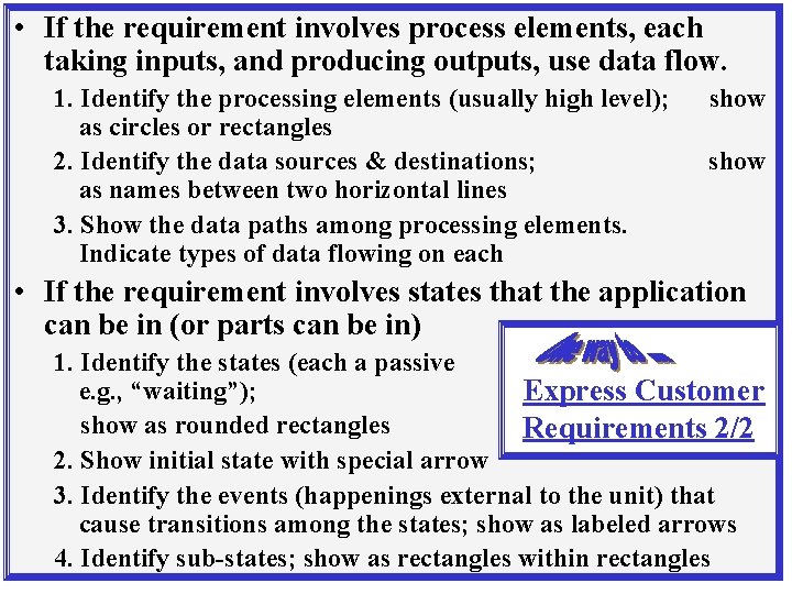  • If the requirement involves process elements, each taking inputs, and producing outputs,