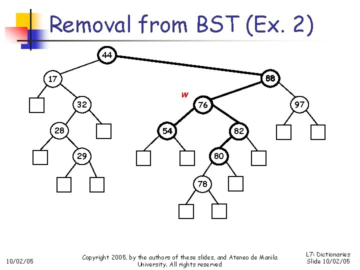 Removal from BST (Ex. 2) 44 88 17 w 32 28 65 76 97