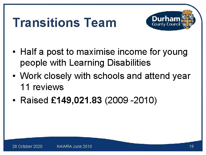 Transitions Team • Half a post to maximise income for young people with Learning