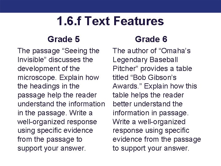 1. 6. f Text Features Grade 5 The passage “Seeing the Invisible” discusses the