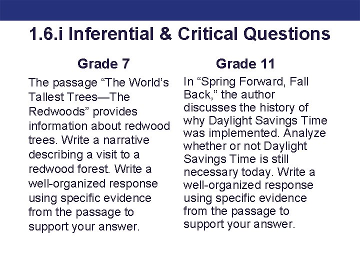 1. 6. i Inferential & Critical Questions Grade 7 The passage “The World’s Tallest