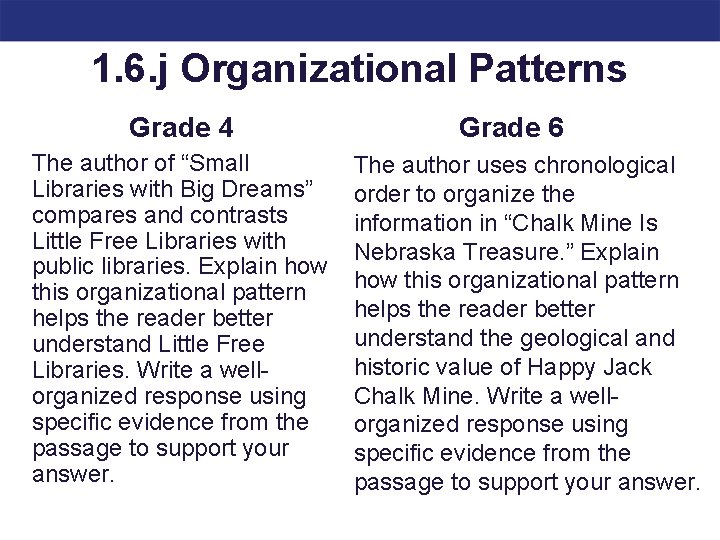 1. 6. j Organizational Patterns Grade 4 The author of “Small Libraries with Big