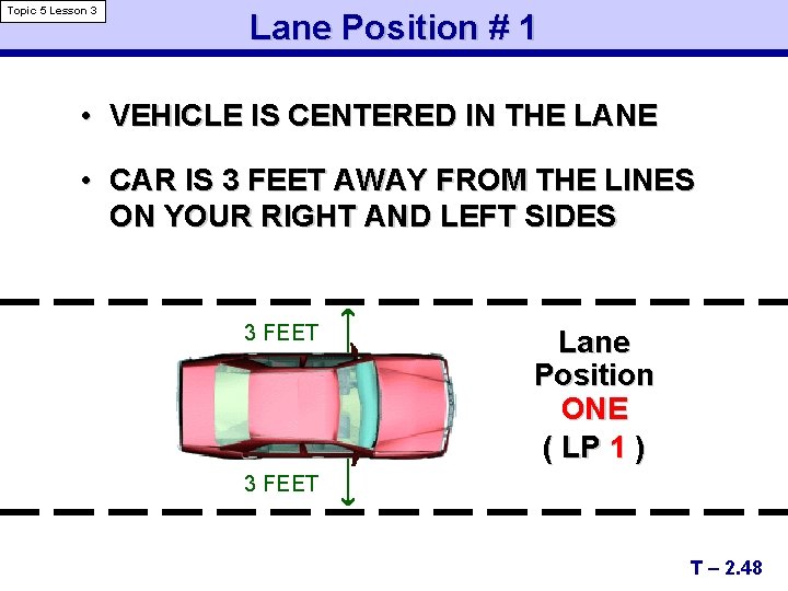 Topic 5 Lesson 3 Lane Position # 1 • VEHICLE IS CENTERED IN THE