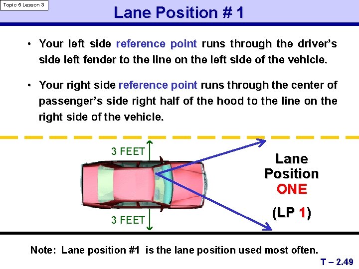 Topic 5 Lesson 3 Lane Position # 1 • Your left side reference point