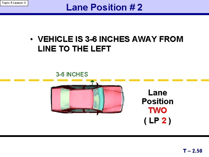 Topic 5 Lesson 3 Lane Position # 2 • VEHICLE IS 3 -6 INCHES