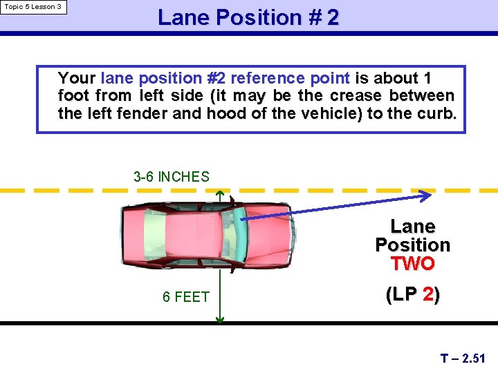 Topic 5 Lesson 3 Lane Position # 2 Your lane position #2 reference point