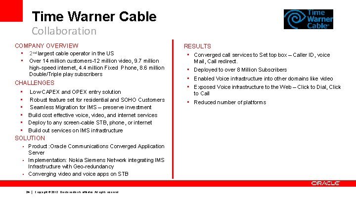 Time Warner Cable Collaboration COMPANY OVERVIEW • 2 nd largest cable operator in the