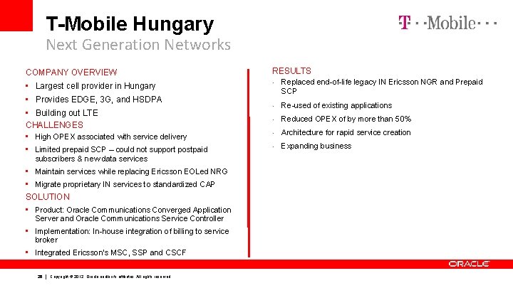 T-Mobile Hungary Next Generation Networks COMPANY OVERVIEW RESULTS • Largest cell provider in Hungary