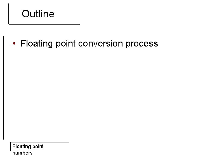 Outline • Floating point conversion process Floating point numbers 