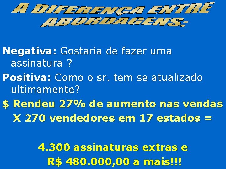 Negativa: Gostaria de fazer uma assinatura ? Positiva: Como o sr. tem se atualizado