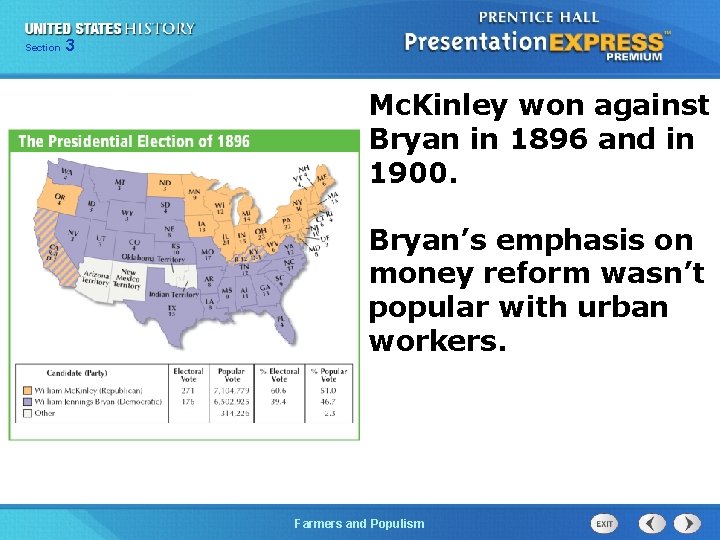 Chapter Section 3 25 Section 1 Mc. Kinley won against Bryan in 1896 and