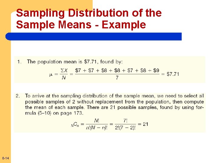 Sampling Distribution of the Sample Means - Example 8 -14 