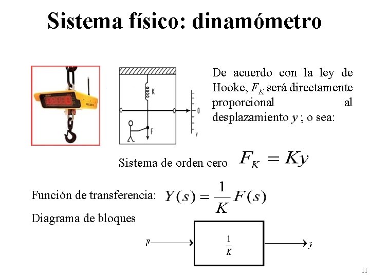 Sistema físico: dinamómetro De acuerdo con la ley de Hooke, FK será directamente proporcional