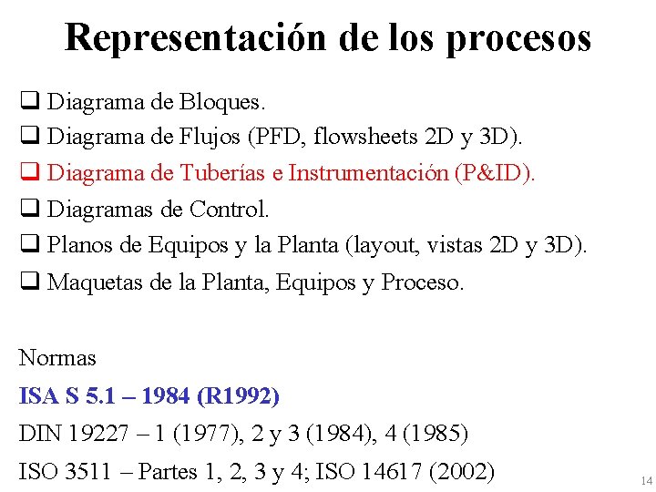 Representación de los procesos q Diagrama de Bloques. q Diagrama de Flujos (PFD, flowsheets