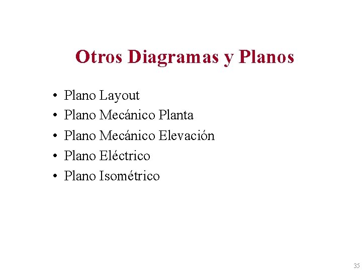 Otros Diagramas y Planos • • • Plano Layout Plano Mecánico Planta Plano Mecánico