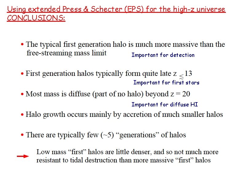 Using extended Press & Schecter (EPS) for the high-z universe CONCLUSIONS: Important for detection