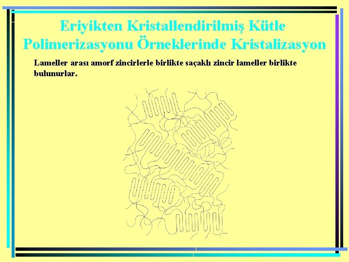 Eriyikten Kristallendirilmiş Kütle Polimerizasyonu Örneklerinde Kristalizasyon Lameller arası amorf zincirlerle birlikte saçaklı zincir lameller