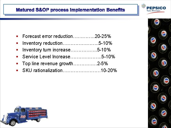 § § § Forecast error reduction…………. . 20 -25% Inventory reduction…………………. . 5 -10%