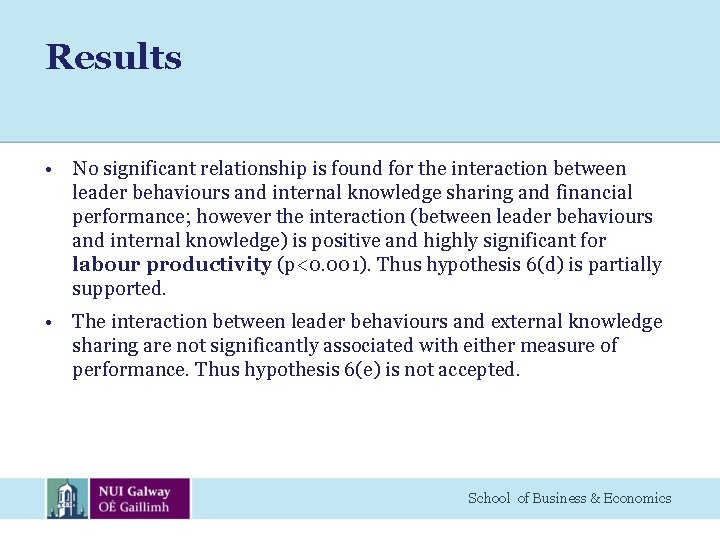Results • No significant relationship is found for the interaction between leader behaviours and