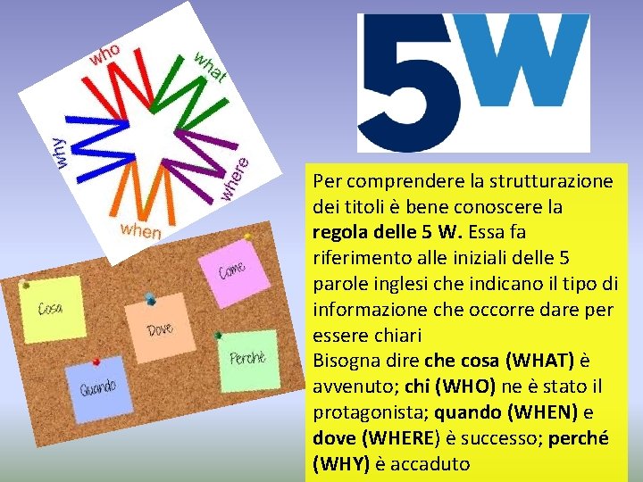 Per comprendere la strutturazione dei titoli è bene conoscere la regola delle 5 W.