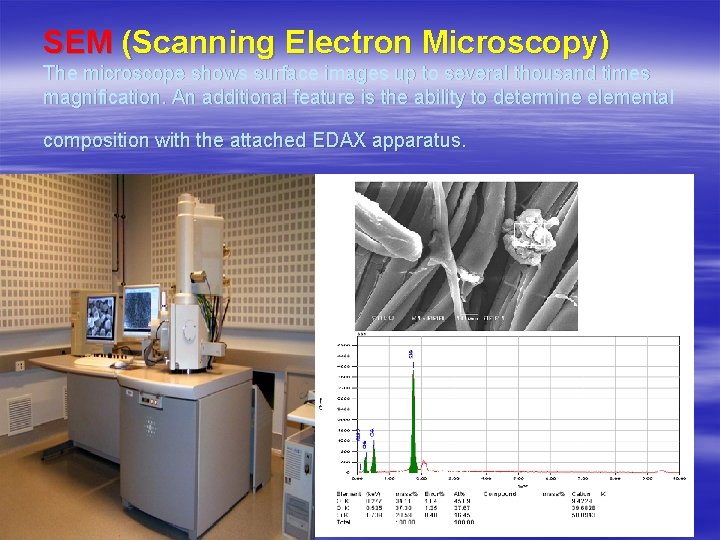 SEM (Scanning Electron Microscopy) The microscope shows surface images up to several thousand times