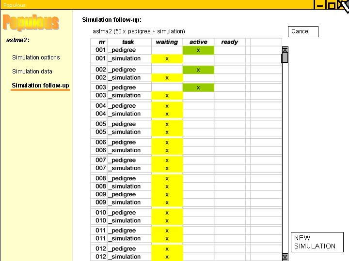 Populous Simulation follow-up: astma 2 (50 x pedigree + simulation) Cancel astma 2 :