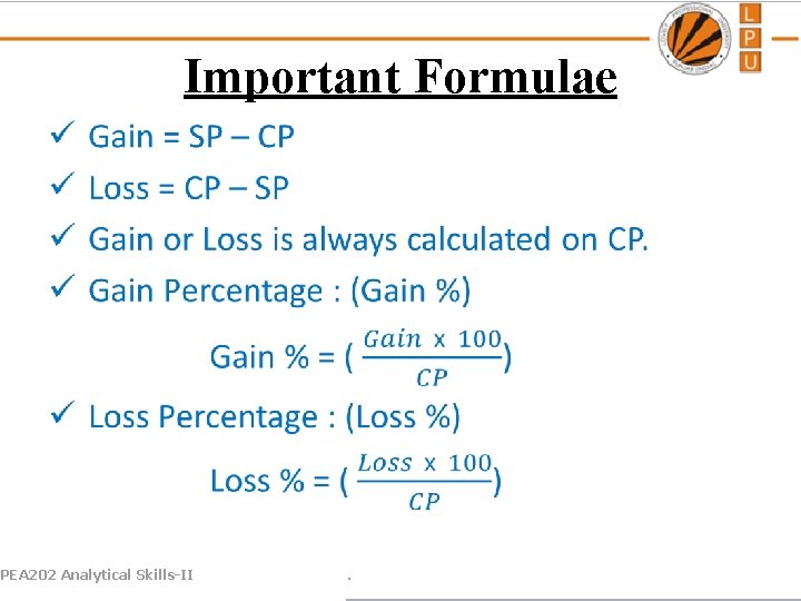 Important Formulae PEA 202 Analytical Skills-II . 