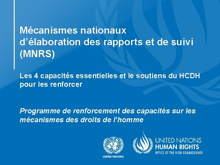 Mécanismes nationaux d’élaboration des rapports et de suivi (MNRS) Les 4 capacités essentielles et