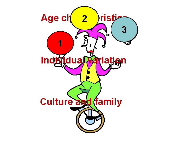 Age characteristics 2 3 1 Individual variation Culture and family 