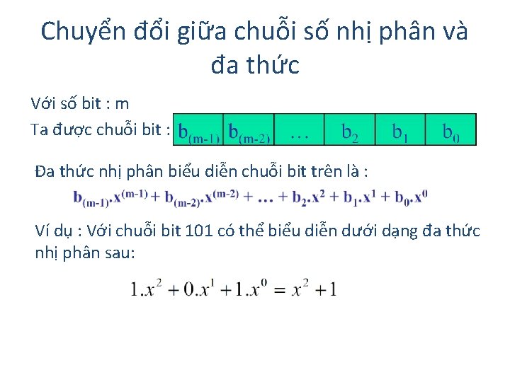 Chuyển đổi giữa chuỗi số nhị phân và đa thức Với số bit :