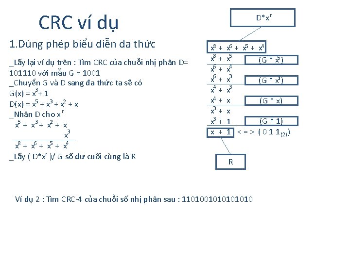 CRC ví dụ 1. Dùng phép biểu diễn đa thức _Lấy lại ví dụ