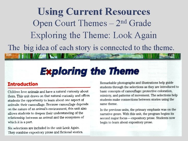 Using Current Resources Open Court Themes – 2 nd Grade Exploring the Theme: Look