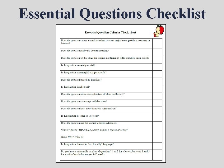 Essential Questions Checklist 