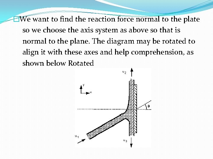 �We want to find the reaction force normal to the plate so we choose