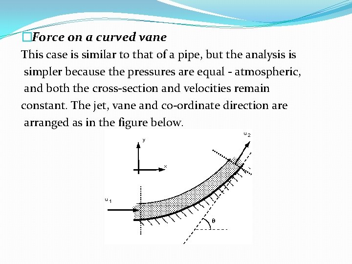 �Force on a curved vane This case is similar to that of a pipe,