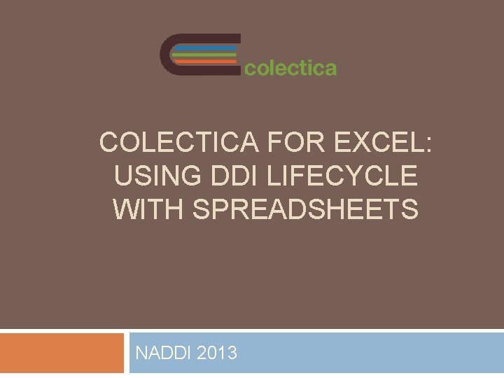 COLECTICA FOR EXCEL: USING DDI LIFECYCLE WITH SPREADSHEETS NADDI 2013 