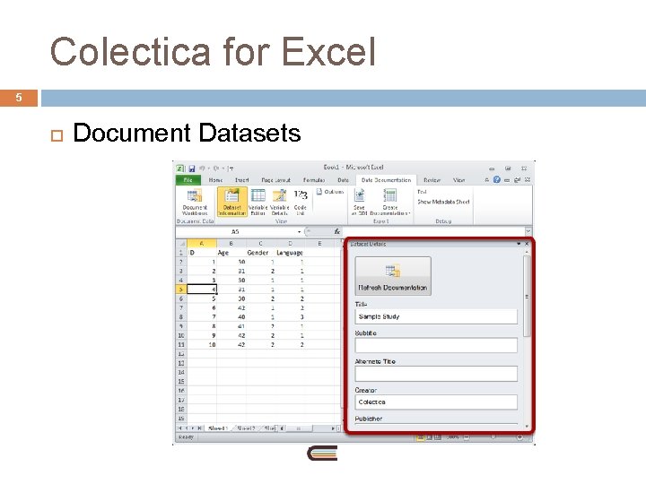 Colectica for Excel 5 Document Datasets 