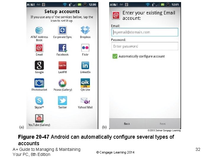 Figure 20 -47 Android can automatically configure several types of accounts A+ Guide to